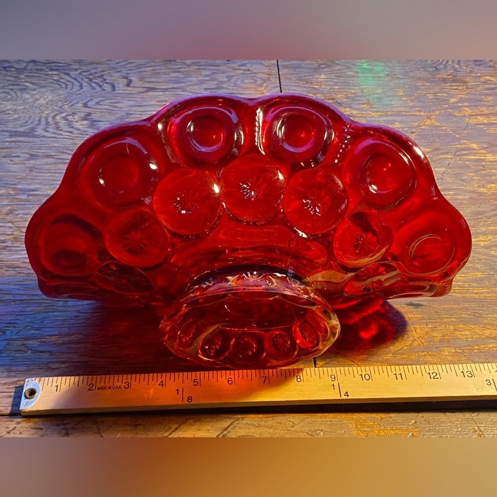 Vintage L.E. Smith “Moon and Stars” Amberina banana boat bowl - Picture 11 of 14